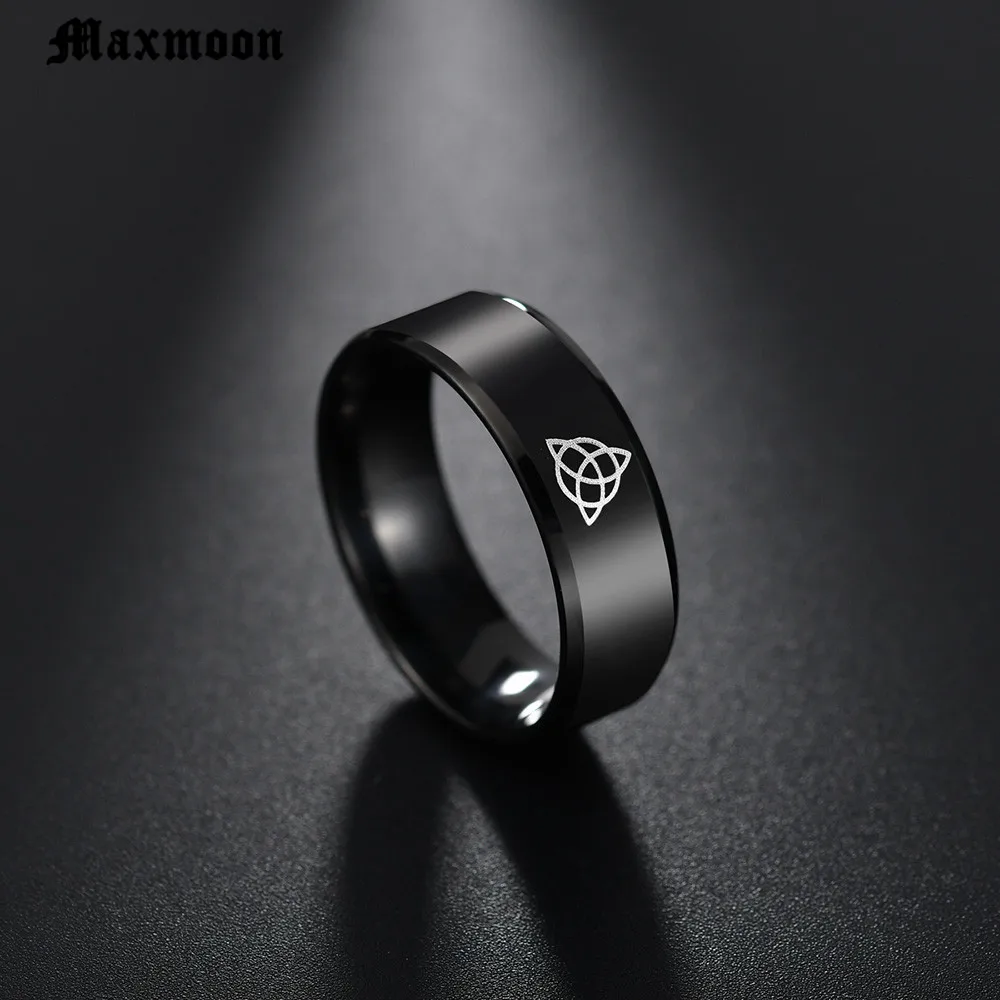 Maxmoon черный цвет кельтика узел волшебное кольцо из нержавеющей стали Fenrir