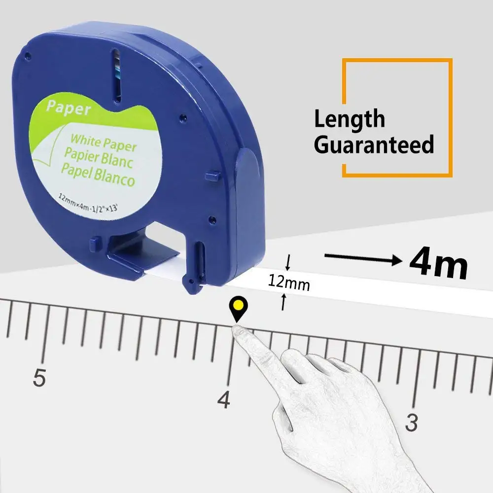 2 шт./лот лента Dymo letratag 91200/91330/91220/59421 черный на белом (бумаге) 4 м * 12 мм работает
