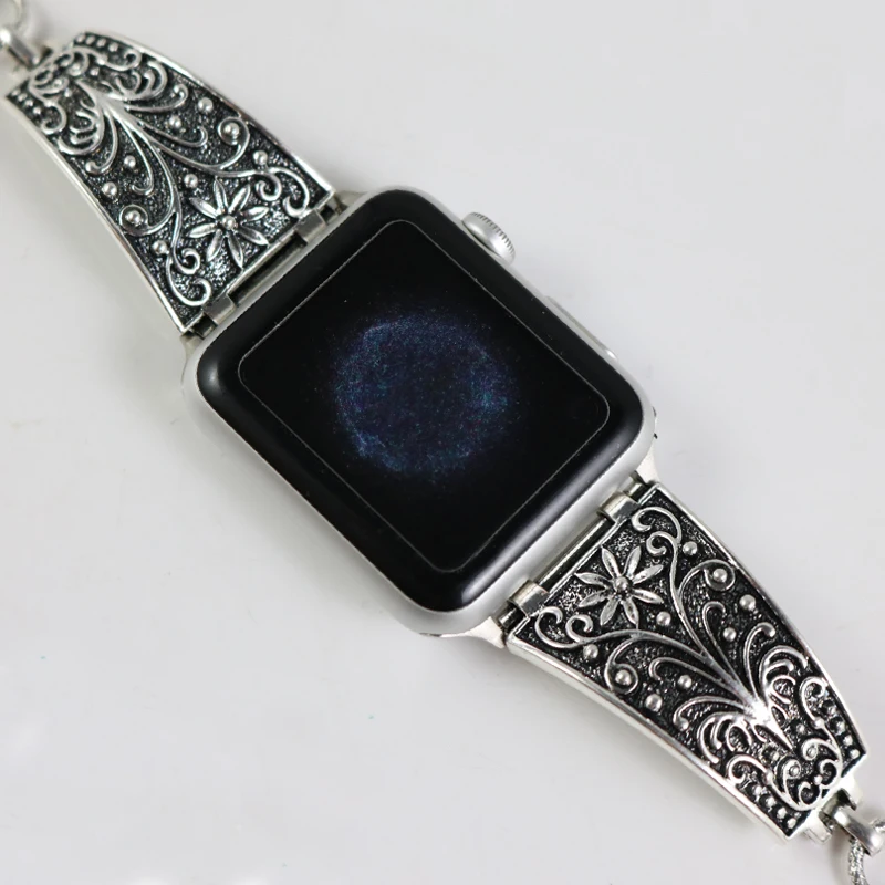 Ремешок для Apple Watch 38 42 мм с металлическим резным каркасом винтажный стимпанк