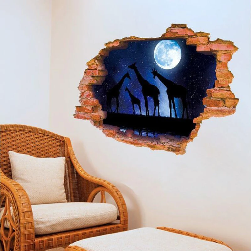 Гостиная 3d Луна стикер на стену в виде оленя съемный домашний декор поддельные