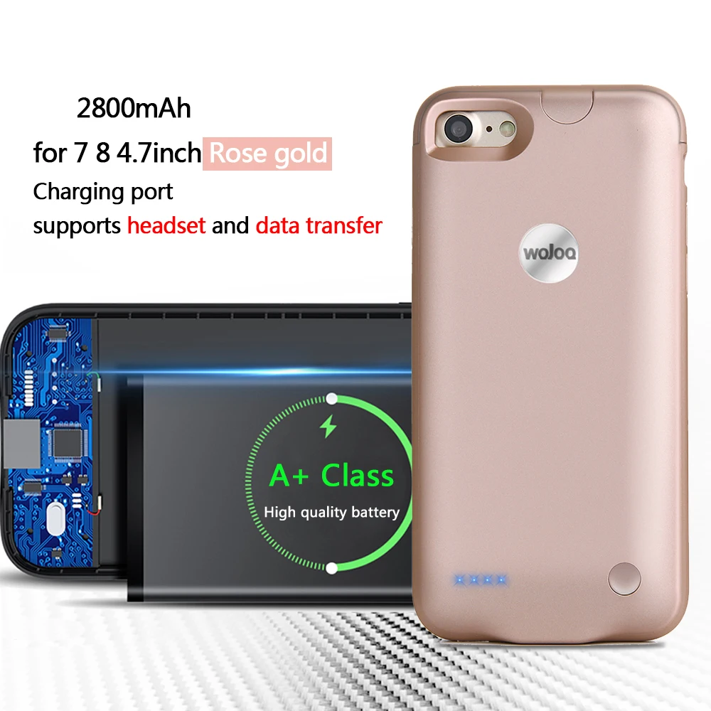 Rose gold for 7 8 Чехол для зарядного устройства для iPhone 7 8 Plus, ультратонкий внешний аккумулятор, чехол для зарядки, расширенный внешний аккумулятор, чехол для iPhone7 2800/3600mah - Цвет: Rose gold for 7 8