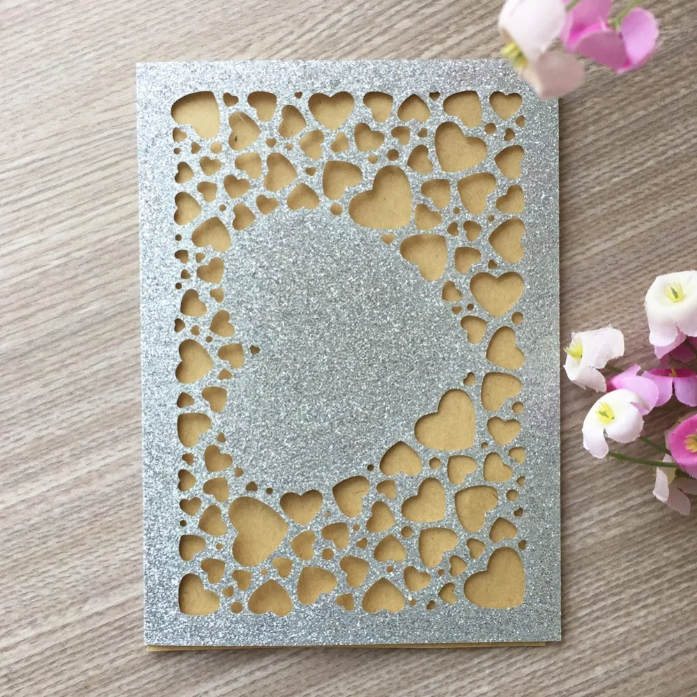 

50pcs/lot Laser Cut Carved Hollow Out Heart Pattern Wedding Card Birthday Party Invitations Greeting Blessing Card