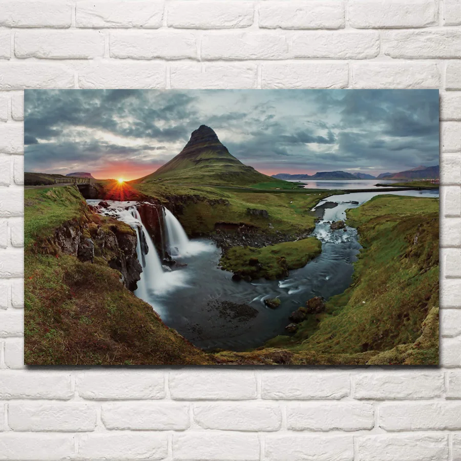 

iceland waterfall mountain nature landscape artwork posters on the wall picture home living room decoration for bedroom KB429