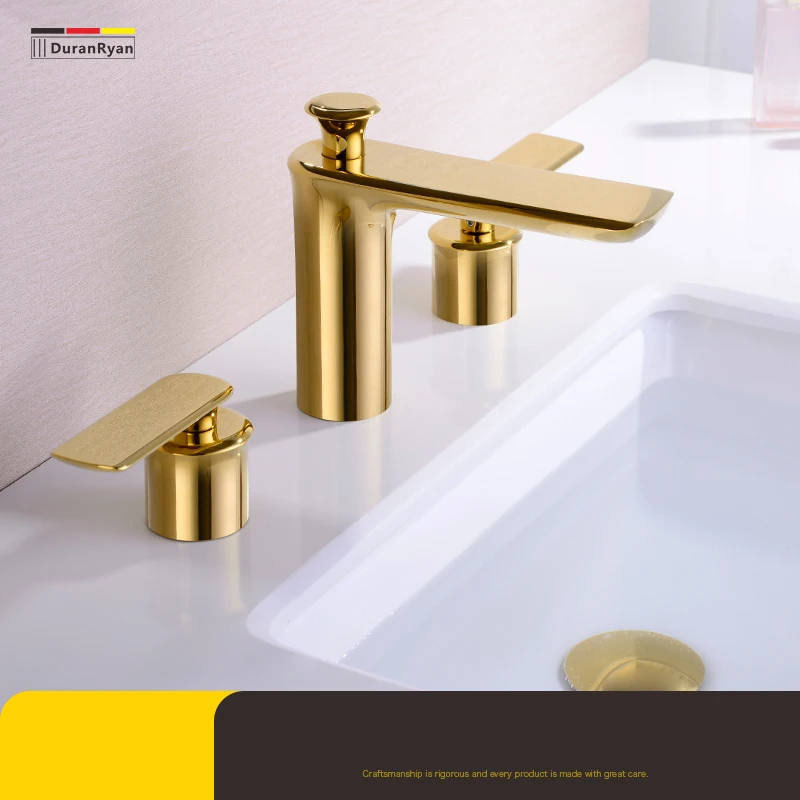 

Duranryan gold hot and cold copper basin faucet with three holes for household use
