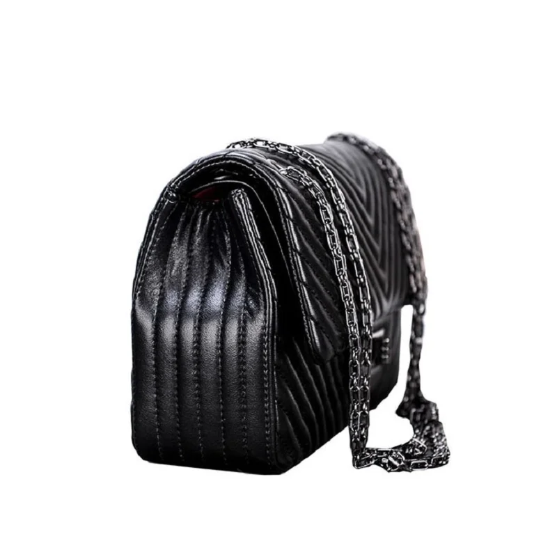 Женская Роскошная сумка дизайнерская черная тонкая на одно плечо маленькая