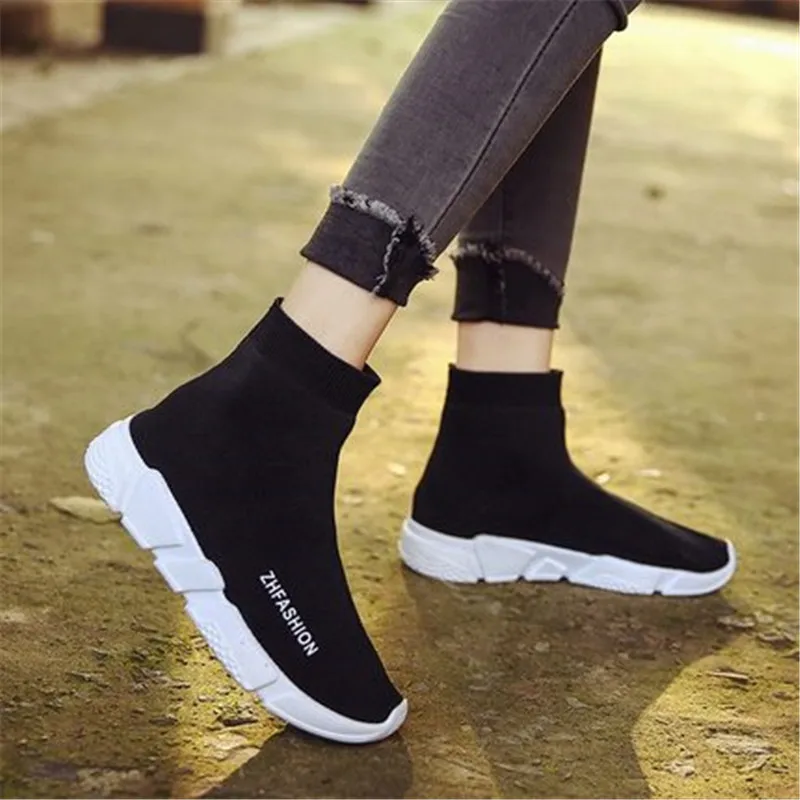 Женские ботинки носки feiyitu новинка 2019 обувь из эластичной ткани без застежек