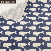 teramila dark blue cotton linen fabric for sewing tablecloth pillow bag curtain cushion zakka whale design home decoration