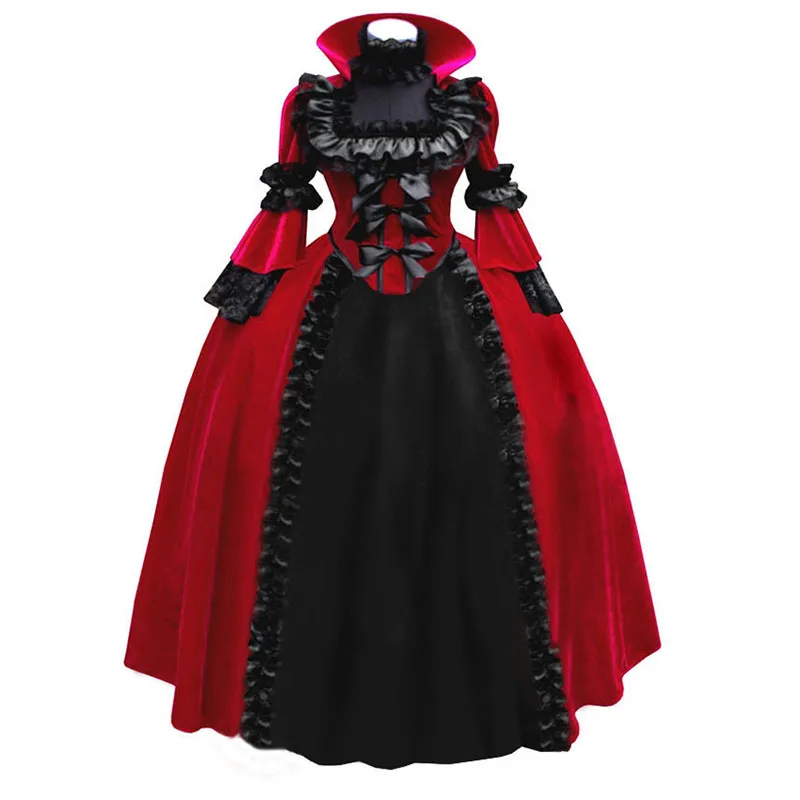 Может быть на заказ 2015 Ретро красный/синий длинный рукав Стенд средневековый