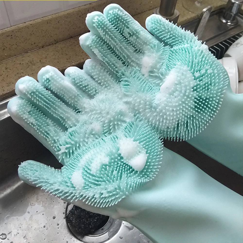 1 пара креативных силиконовых мытья посуды Guantes латексные садовые резиновые