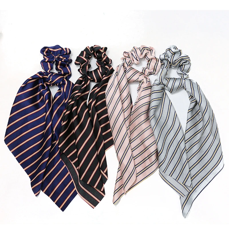 

Free shippping Fashion women stripe ribbon hair scrunchies College style elegant Hair Tie Accessories lovely Ponytail Holder