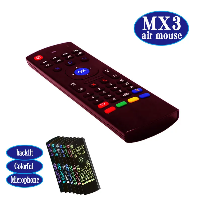 MX3 air fly mouse Мини клавиатура подсветка красочный 2 4 Ghz беспроводной пульт