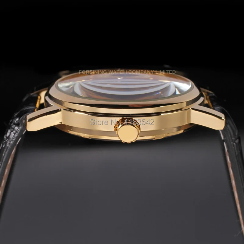 Мужские механические наручные часы Winner черный кожаный ремешок высокое качество