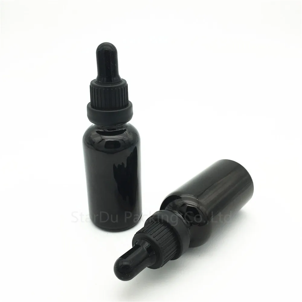

12/lot 30ml empty black glass essential oil bottle with tamper evident dropper, 30CC glass perfume bottle