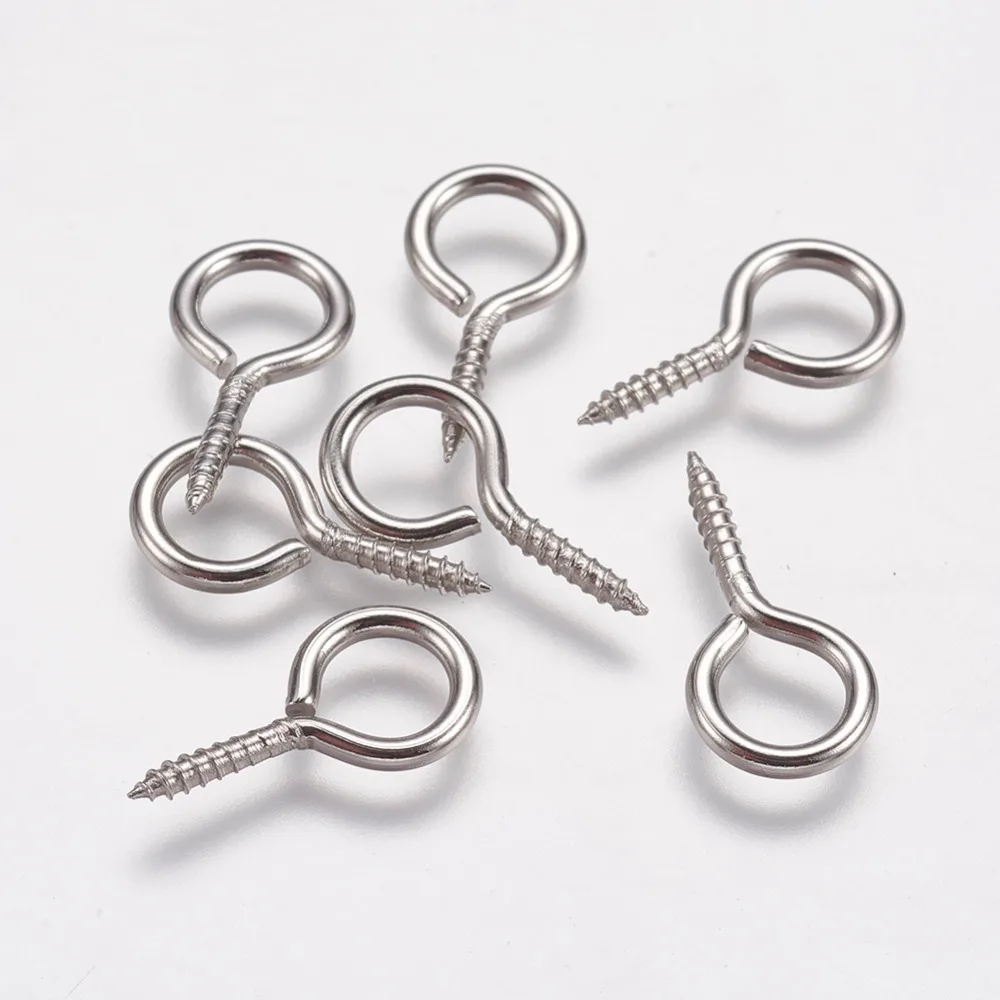 

200pc 304 Stainless Steel Screw Eye Pin Bail Pegs Finding for Half Drilled Beads Jewelry Making Metal Color,17x9x2mm,Hole: 5.5mm
