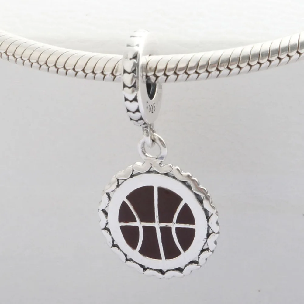 Подлинный 925 пробы серебряный шарм баскетбольная глазурь Кулон Бусы для