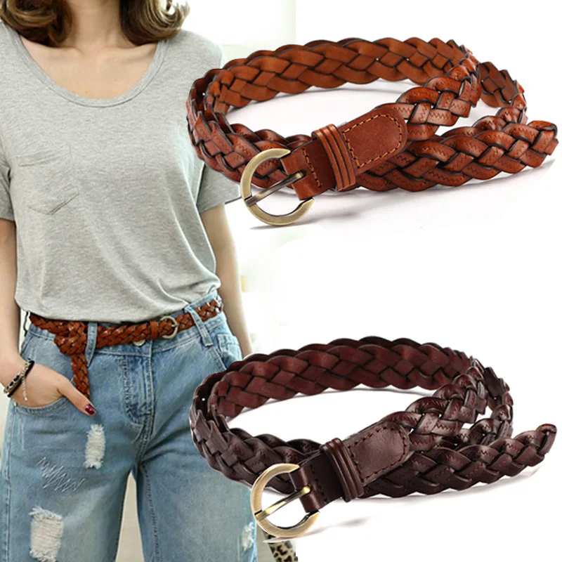 FURONG Ladies Cowhide Belt Weaving Korean Fashion Thin Candy Genuine Leather Pin Buckle Waistband Pasek Do Spodni R067 | Аксессуары для