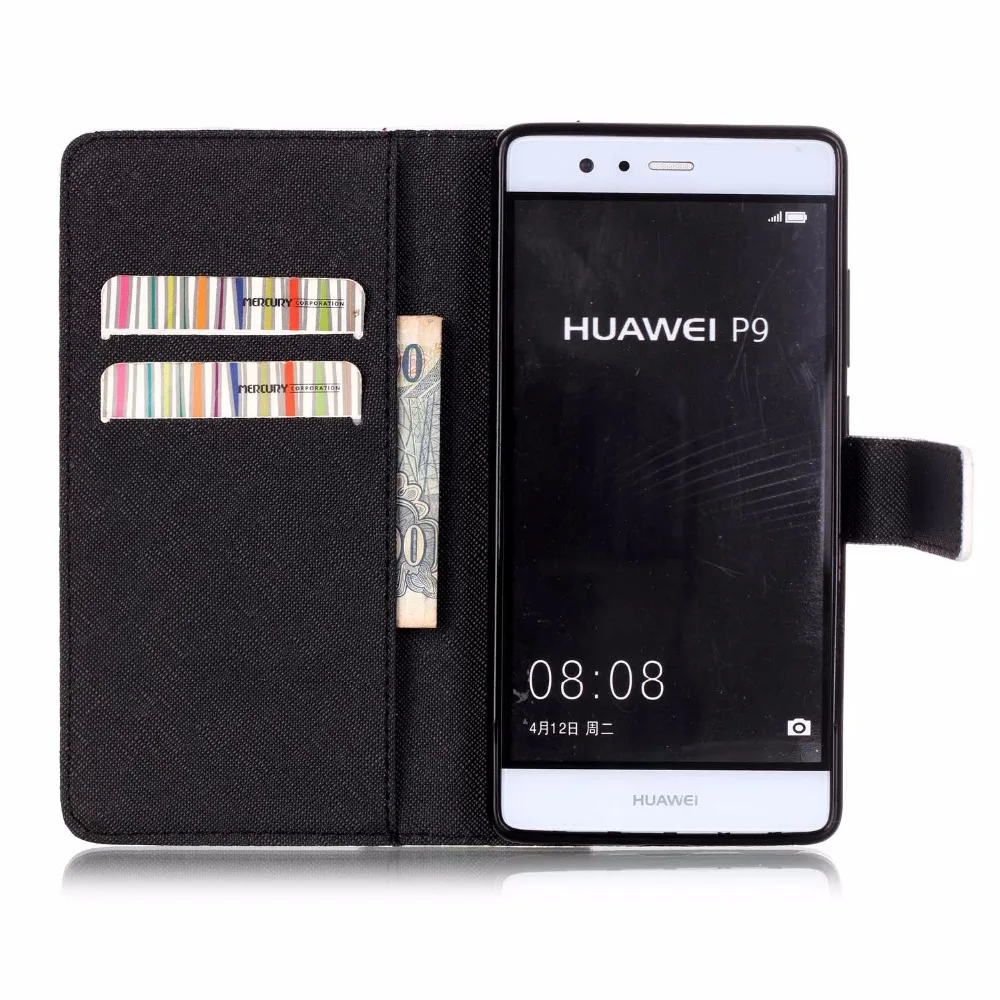 Милые Красочные Коке Fundas Бумажник Case Для Huawei P9 Cover + Слот Карты Держатель PU Кожа