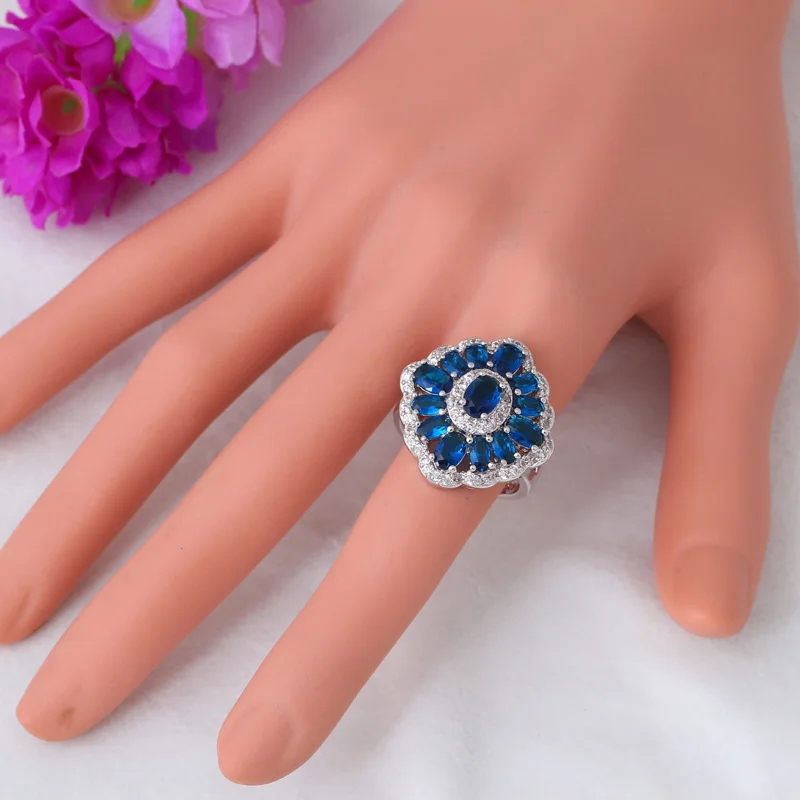 Ювелирные изделия для женщин изящные кольца стильные серебристые с голубым