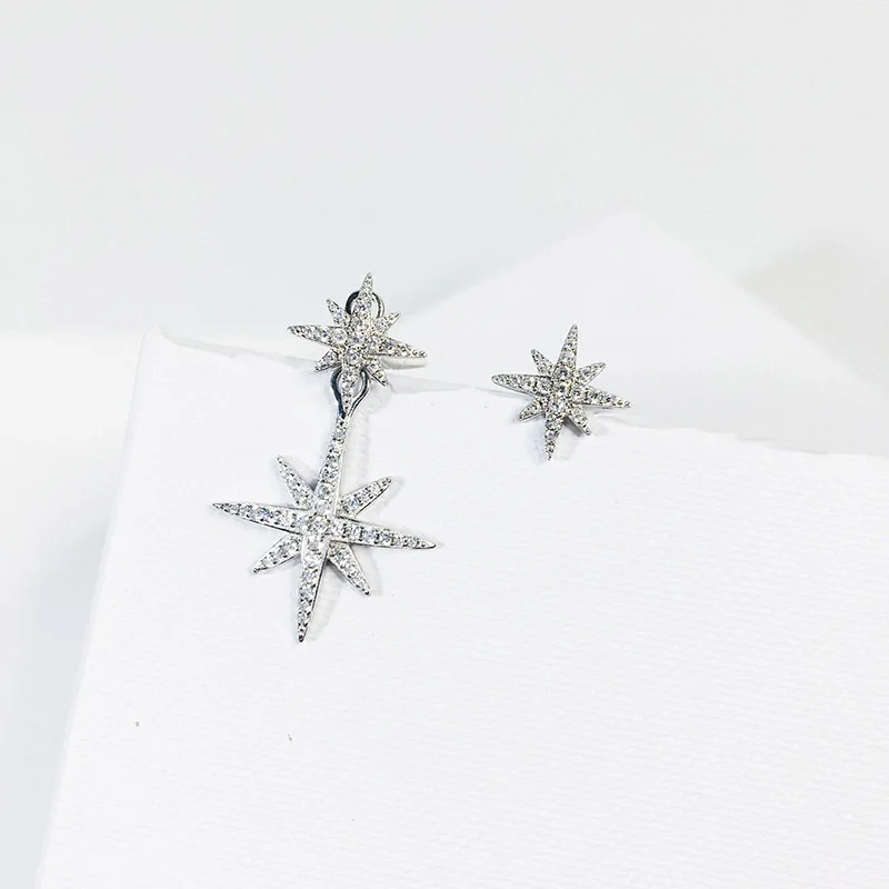 925-White gold 925 серебряные и розовые золотые серьги-гвоздики восьмиугольная звезда с кристаллом циркония дизайнерские для женщин Роскошные модные - Окраска металла: 925-White gold