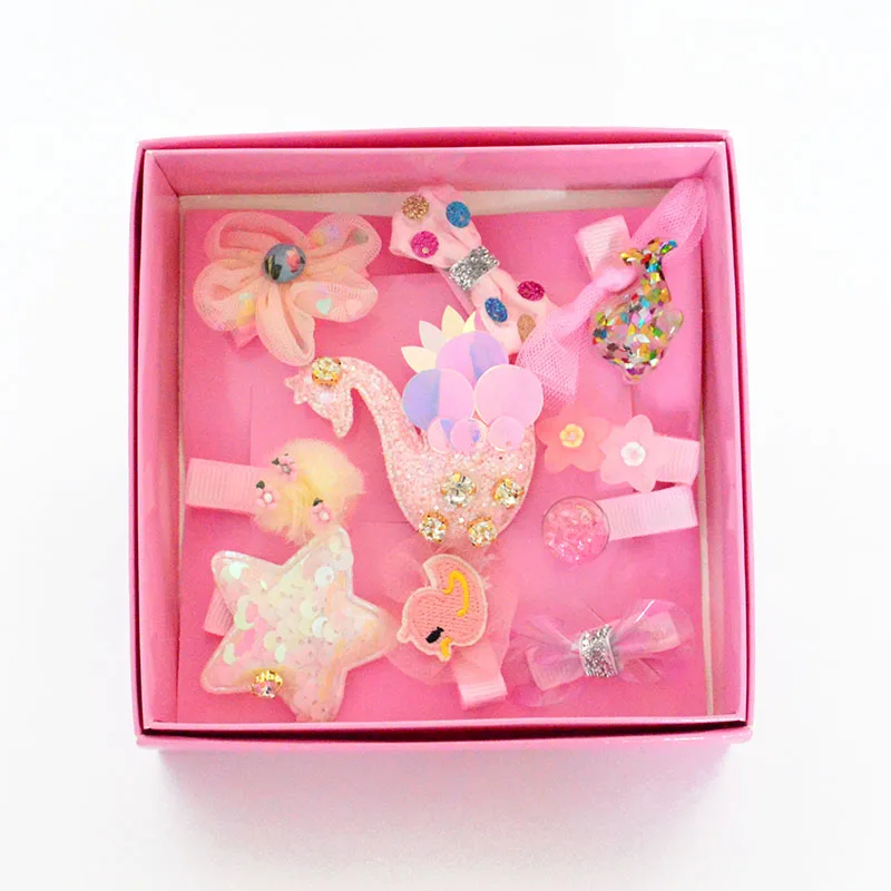 set 10 NO BOX 10 шт./компл. мультфильм Животные Детские Заколки для волос с блестками и бантом Корона детская заколка для волос, заколка детская лента для волос для девочек, женские аксессуары для волос - Цвет: set 10 NO BOX