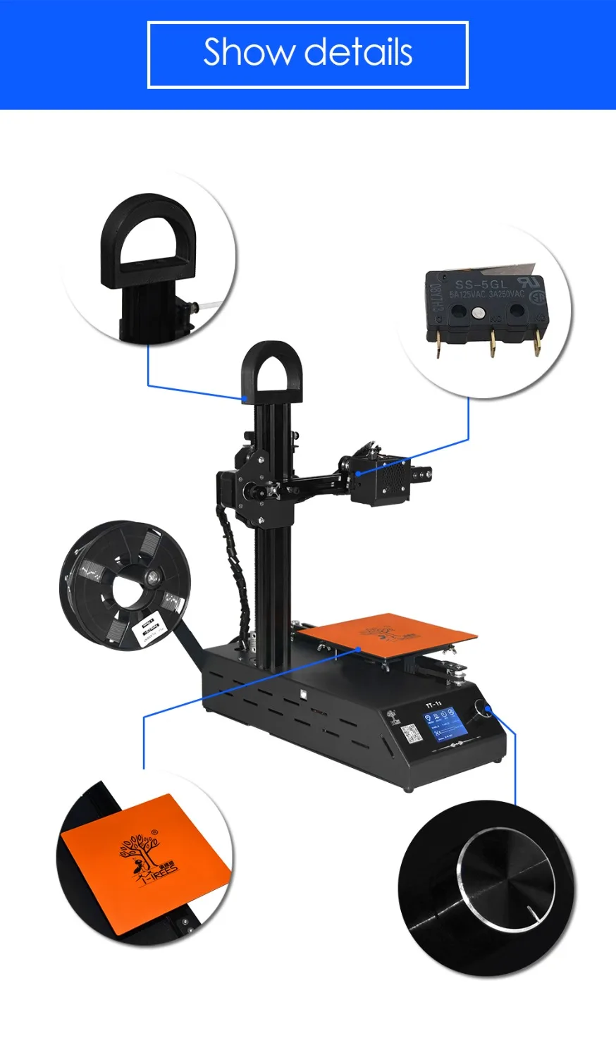 2018 new TT-1s mini Windows 3D printer Fully Assembled supplied with 0.3kg consumables in random colors