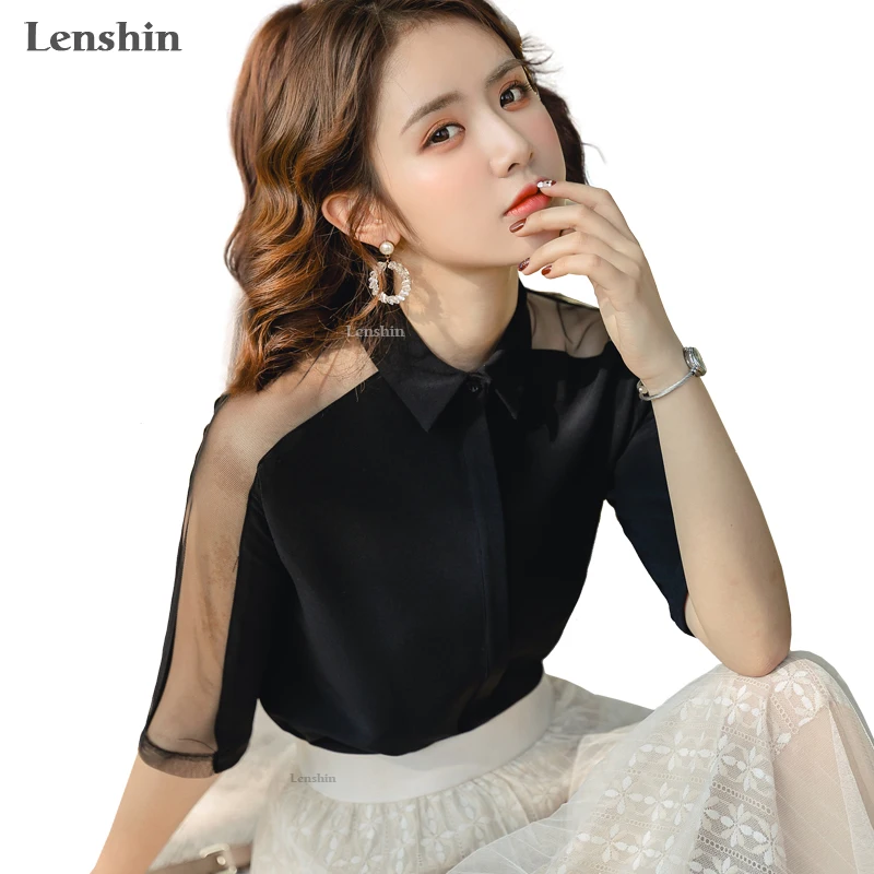 Прозрачная блузка Lenshin с полурукавами ажурная для женщин летняя повседневная