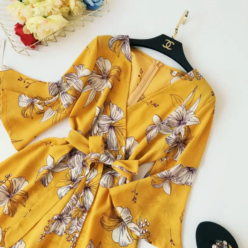 Женский пляжный комбинезон Boho Chic Желтый Свободный с v-образным вырезом и