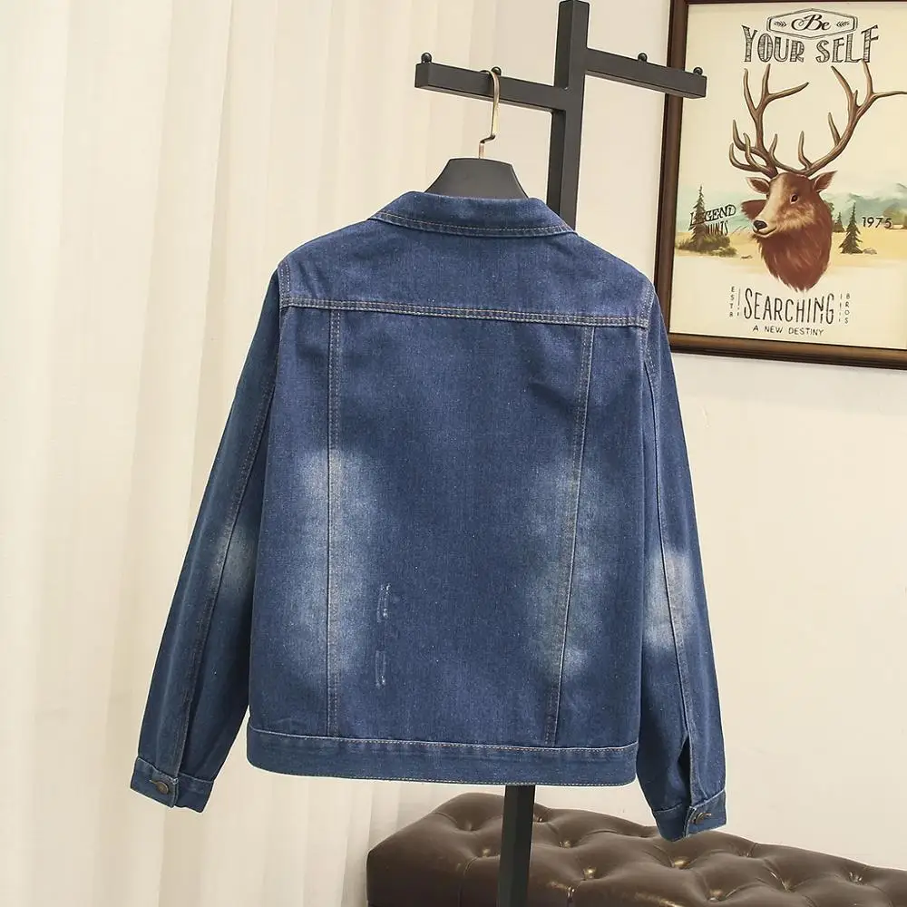 Plus size 5XL Denim Short Jacket Women Spring Autumn Beading Jeans Coat Female Long sleeve Casual Tops Basic Outerwear G192 | Женская