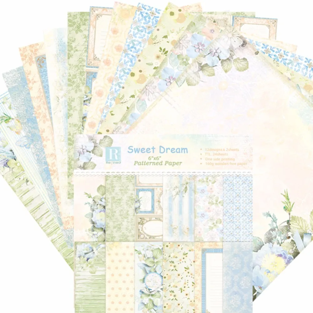 

24Pcs/Pack Single-Side Printed Flower Pattern Decorative Scrapbooking Paper DIY Sweet Dream Printed Background Craft Paper