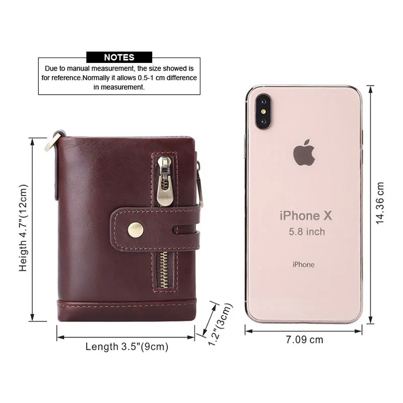 Vintage Men Leather Wallets Soft Genuine Leather Short Card Holder Chain Men Purse Brand Male wallet with Coin Pocket