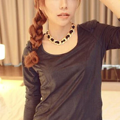 

Trendy gold-color big chunky choker necklace,fashion women ribbon Twining chunky Clavicle chain necklace,black ribbon necklace