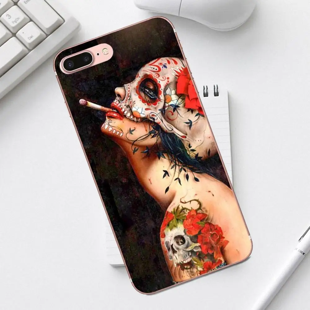 Qdowpz сахарный череп цветочный узор для Galaxy Alpha Core Prime Note 4 5 8 S3 S4 S5 S6 S7 S8 S9 mini edge Plus TPU