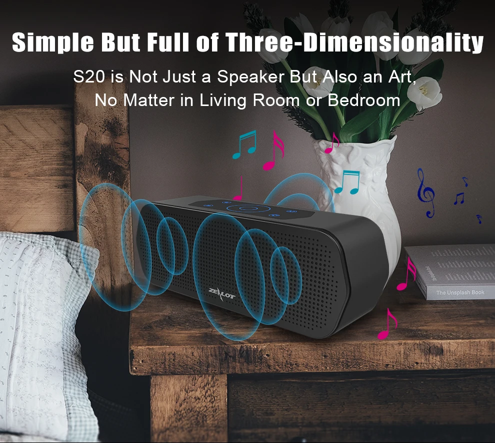 ZEALOT S20 сенсорный беспроводной Bluetooth динамик портативная 3D стерео звуковая система сабвуфер TF карта MP3 плеер Громкая связь микрофон