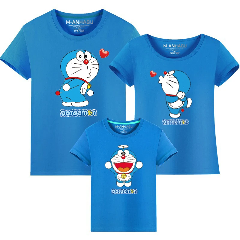 Cute Family Matching Outfits Cartoon Doraemon T Shirts Mother Kids T-shirt Clothing Daughter Baby Girl Boy Clothes | Мать и ребенок
