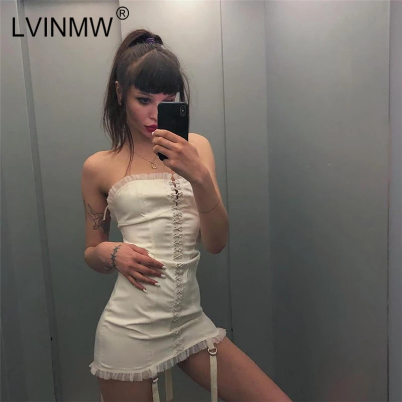 LVINMW сексуальное черное Сетчатое платье с оборками на шнуровке женское осень зиму
