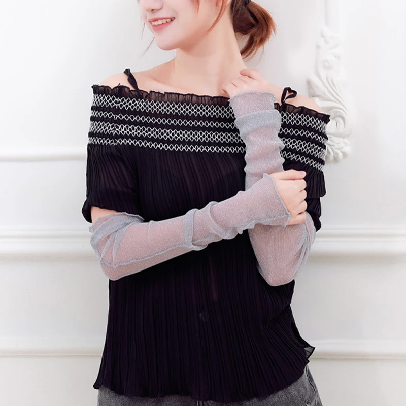 

Women Fashion Shiny Arm Warmers Elegant Lady Party Sunproof Sunscreen Driving Glitter Fingerless Mittens Wedding Accessories