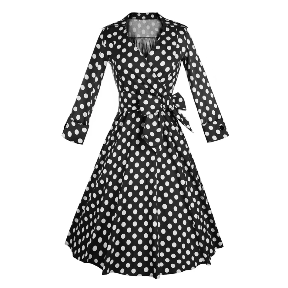 Женское плиссированное платье LERFEY винтажное в горошек с длинным рукавом и