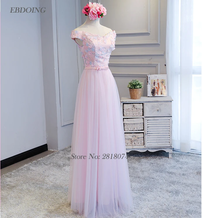 

Charming Bridesmaid Dresses Boat Neck A-line With Appliques Robe De Soiree Floor-length Prom Dress Wedding Party Dresses
