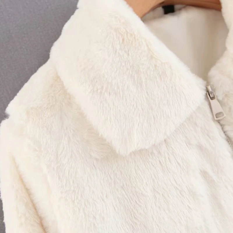 

Women fashion faux rabbit fur coat zippeer short jacket