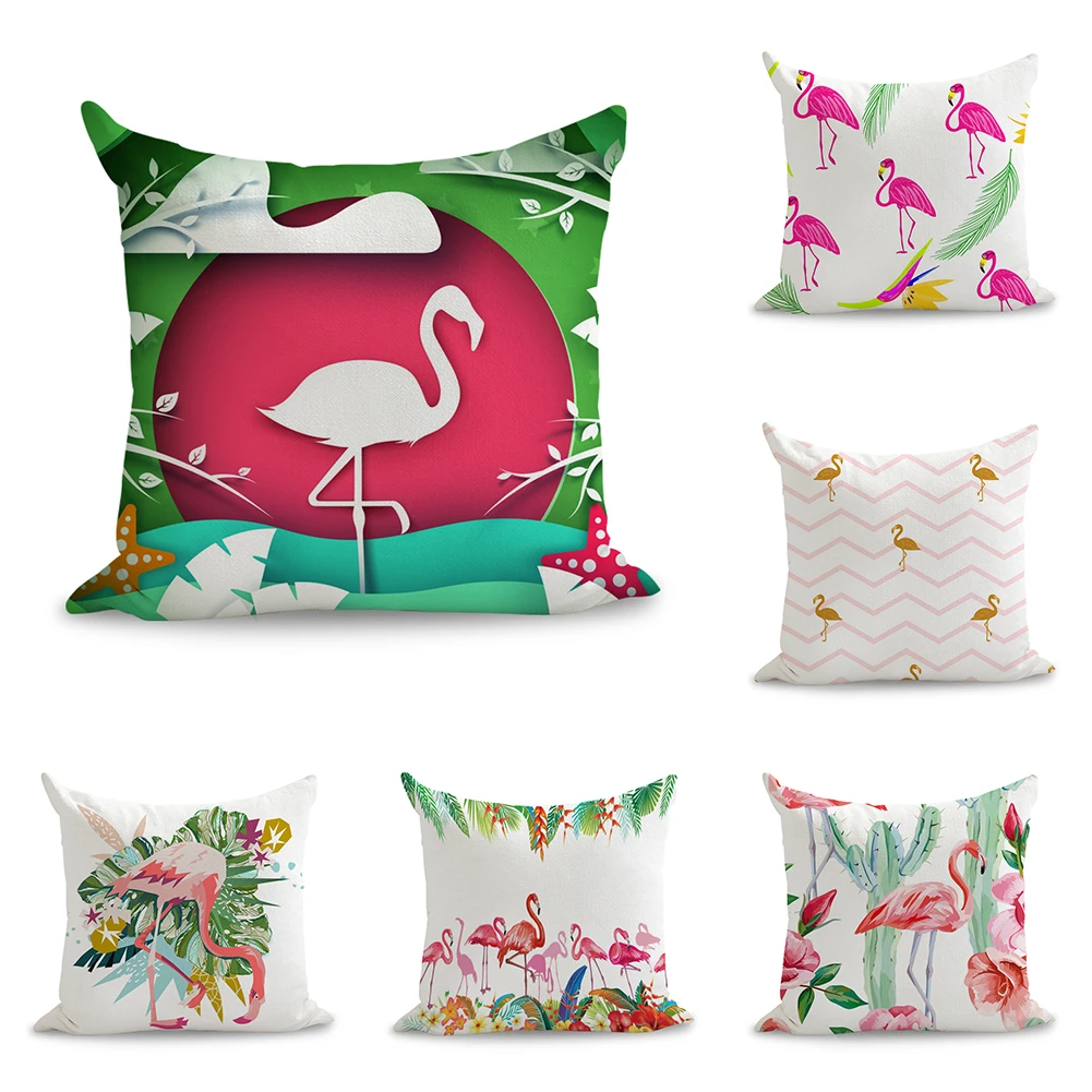 Подушка льняной с тропическими фламинго диванная подушка для сиденья домашний