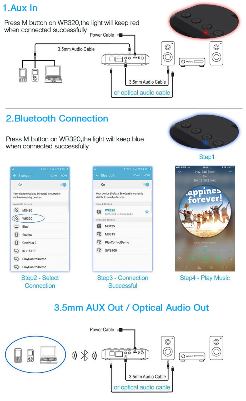 August WR320 WiFi аудиоприемник AIRPLAY+ беспроводной музыкальный адаптер для iOS и Android с мнококомнатной синхронизацией