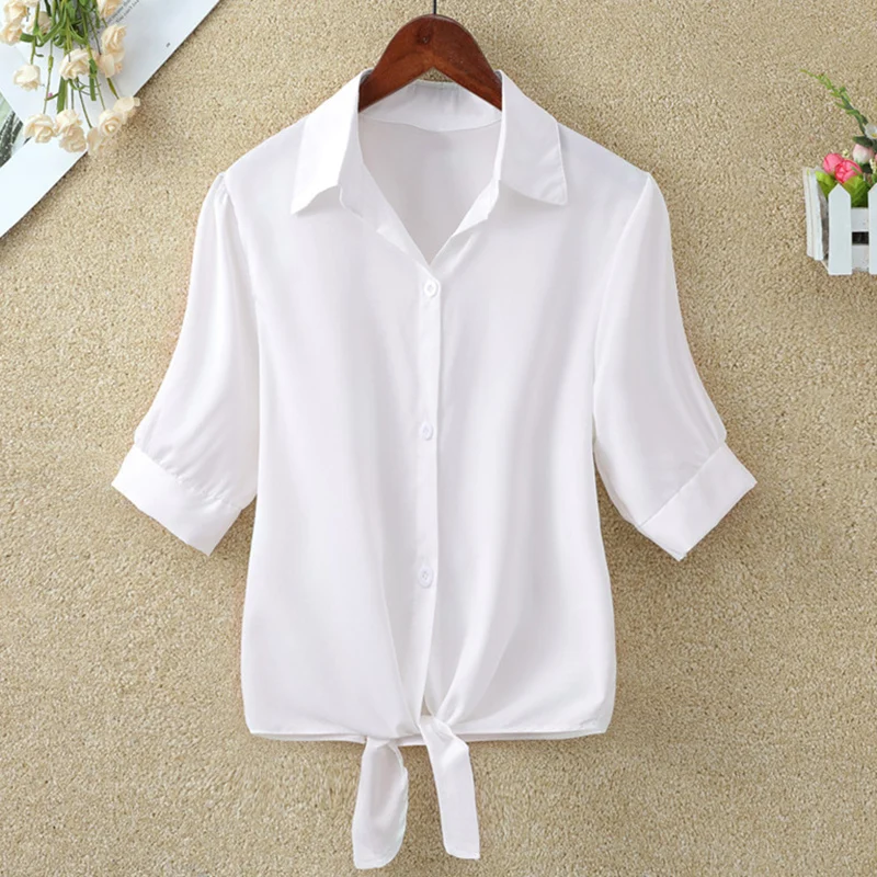 Женская блузка белая шифоновая с коротким рукавом | одежда