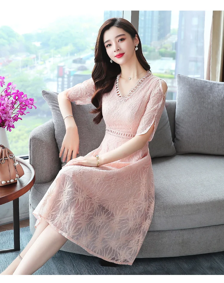 Женское винтажное элегантное розовое кружевное Сетчатое сексуальное миди платье Лето Плюс Размер сплошной пляжный сарафан женские облегающие вечерние платья