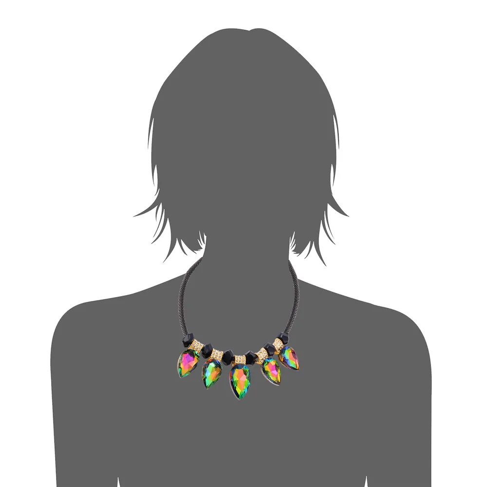 

Collare Genuine Leather Necklace Women Maxi Necklace Boho Summer Jewelry Big Colorful Crystal Charm Pendant Necklace N187