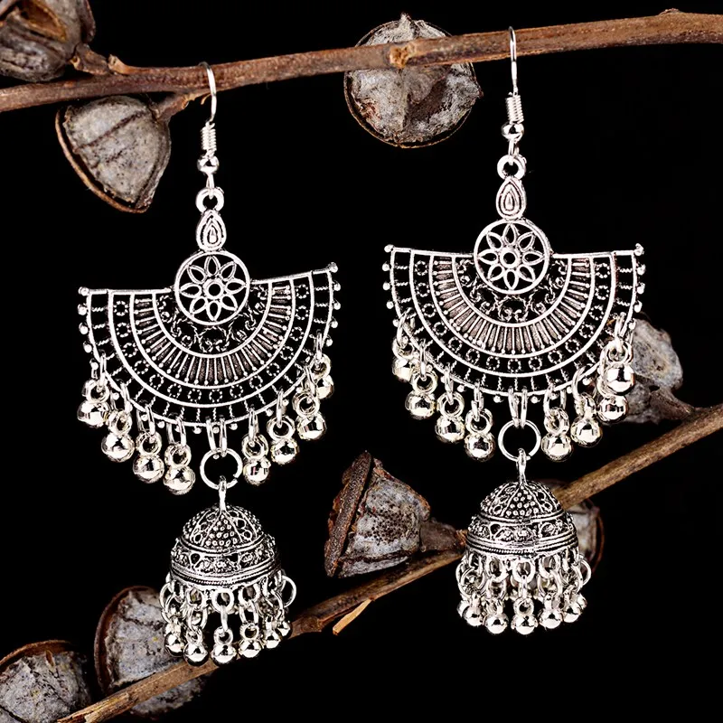 OIQUEI 20 пар индийские ювелирные изделия Jhumka Boho Большие колокольчики длинная ниспадающая Кисточка Серьги для женщин букле d'oreille femme