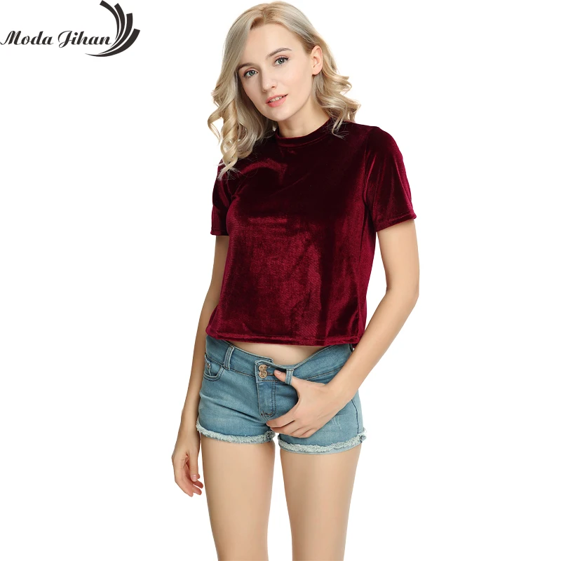 Женская футболка с коротким рукавом Moda Jihan мягкая велюровая эластичная круглым