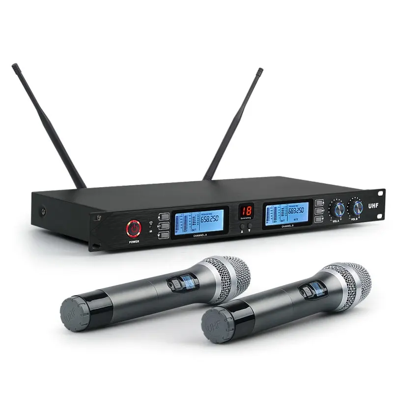 Высокое качество! Чистый звук Профессиональный UHF двойной ручной Двухканальный