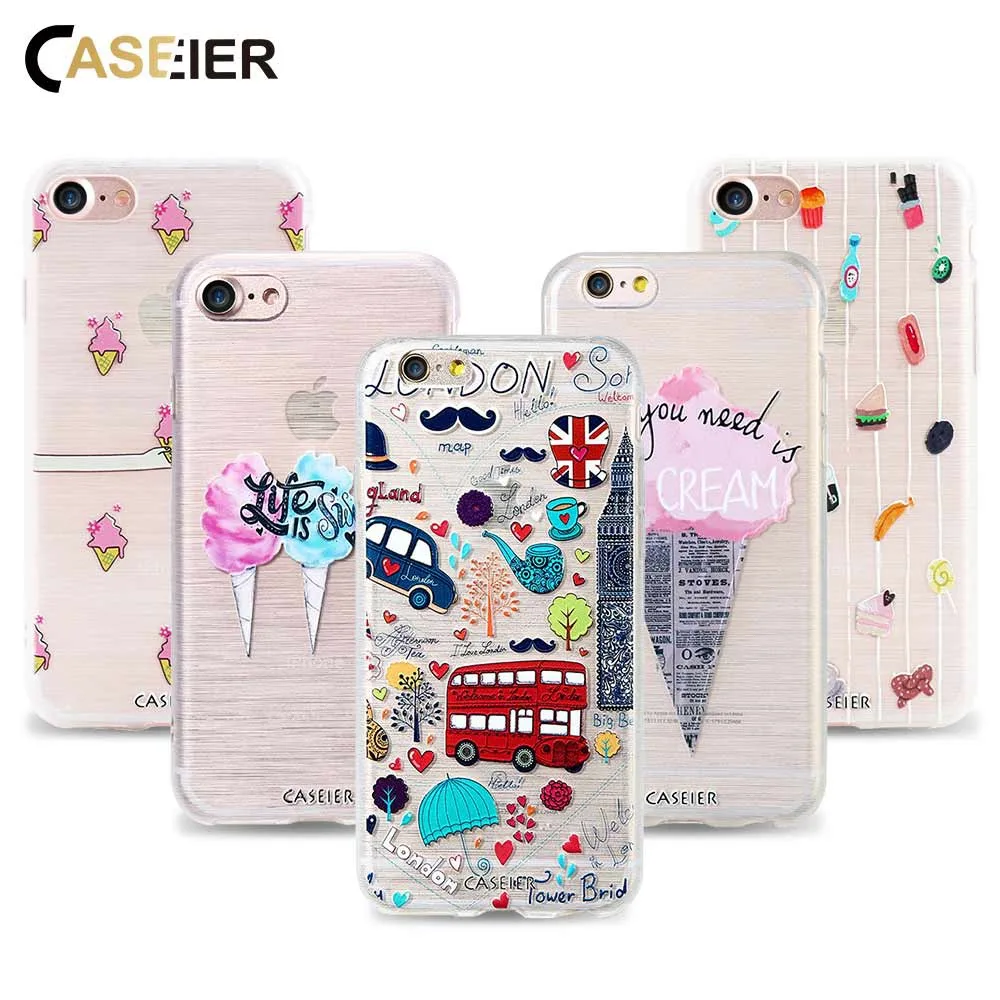 CASEIER Милый Летний мягкий рельеф ТПУ чехол для телефона iPhone X 7 8 6 6S чехлы с узором Plus