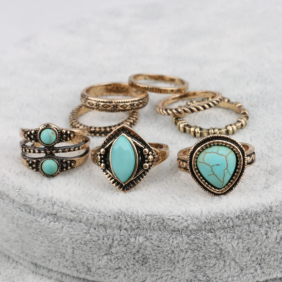 Роскошные кольца 8 шт./компл. богемные ювелирные изделия покрытые антикварным