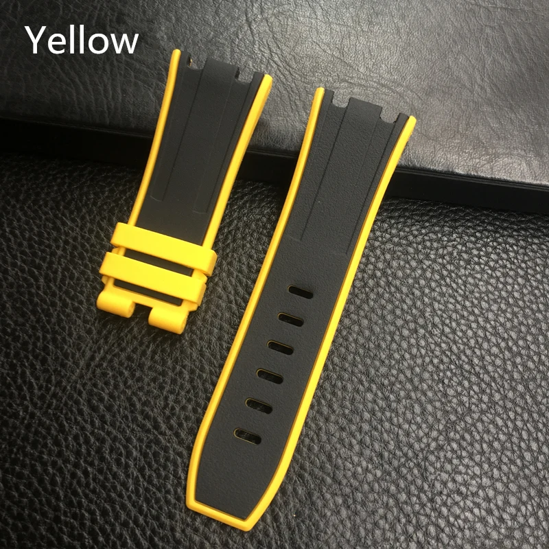 MERJUST New 28mm Black Silicone Rubber Whatchband For AP 42mm Case Audemars And Piguet Watch Strap Pin Buckle With engraving